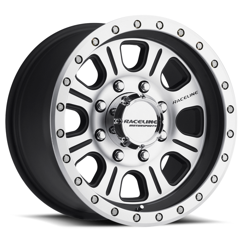 Raceline 928M Monster 17x9in / 5x127 BP / -12mm Offset / 83.82mm Bore - Black & Machined Wheel