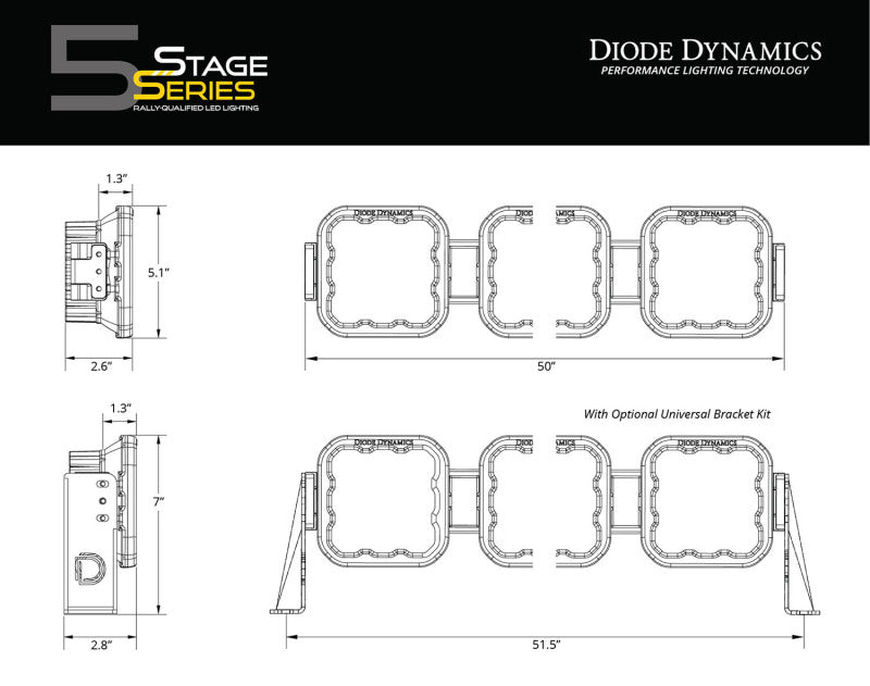 Diode Dynamics SS5 Pro Universal CrossLink 8-Pod Lightbar - White Combo