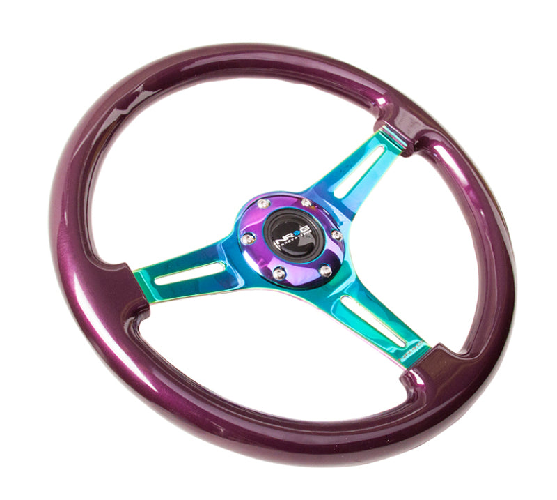 NRG Classic Wood Grain Steering Wheel (350mm) Purple Pearl Paint w/Neochrome 3-Spoke Center