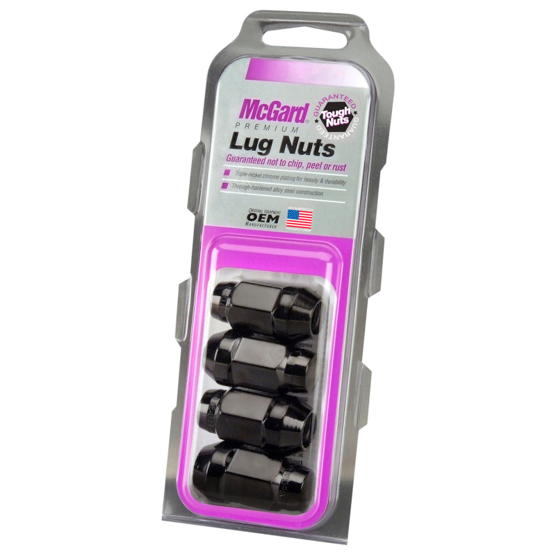 McGard Hex Lug Nut (Cone Seat Bulge Style) M12X1.5 / 3/4 Hex / 1.45in. Length (4-Pack) - Black