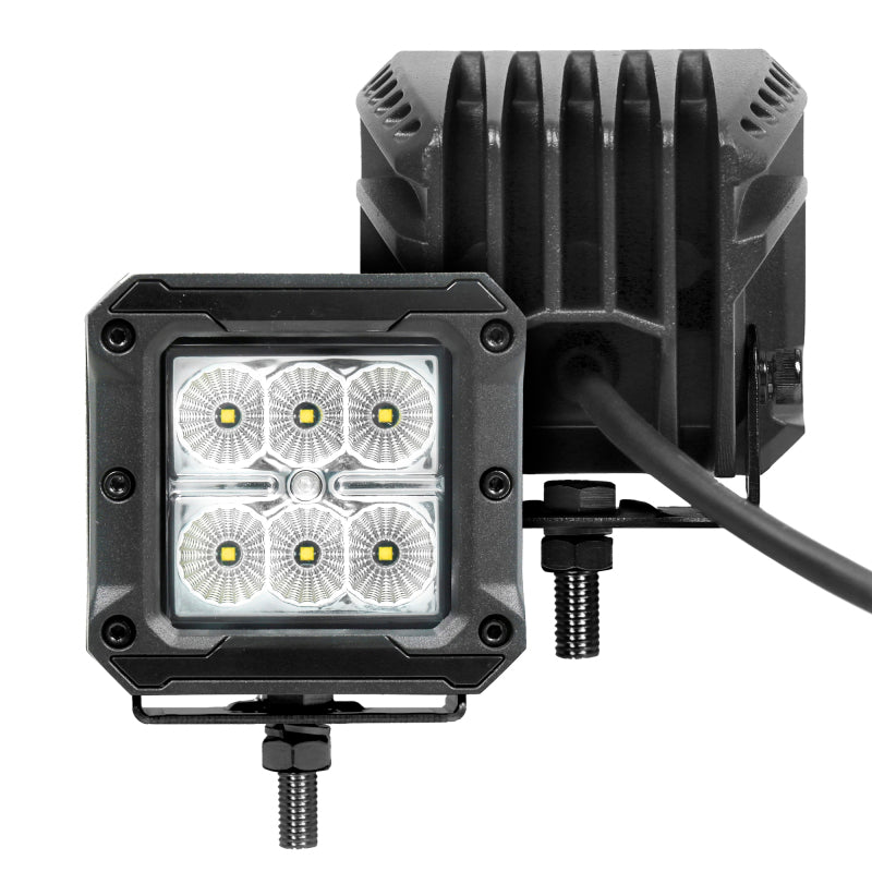 Go Rhino Xplor Bright Series Cube LED Flood Light Kit (Surface/Threaded Stud Mount) 3x3 - Blk (Pair)